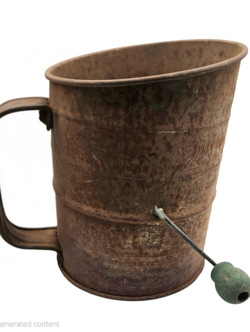 Vintage Bromwell's 3 Cup Measuring Flour Sifter Green Wood Handle Patina Finish